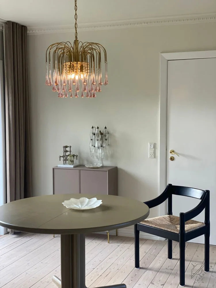 Vintage – Murano Teardrops Chandelier – 70s – Pink prisms