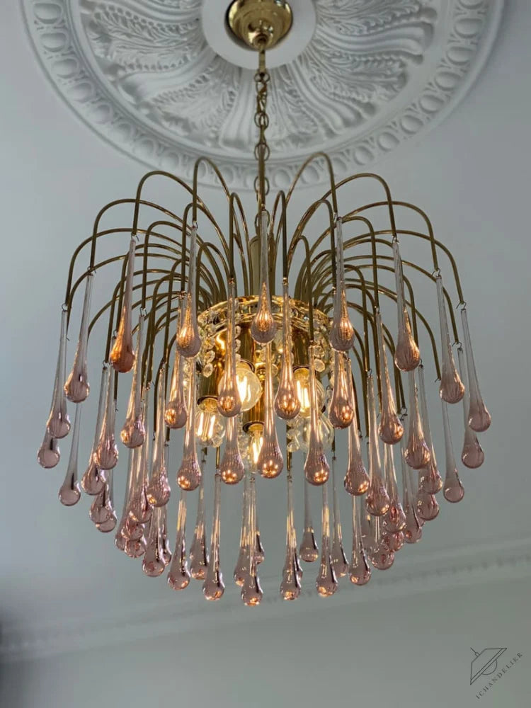 Vintage – Murano Teardrops Chandelier – 70s – Pink prisms