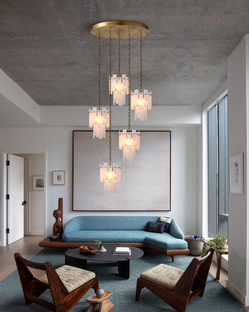 Tired Alabaster marble Cluster Chandelier 13 inch with adjustable chain