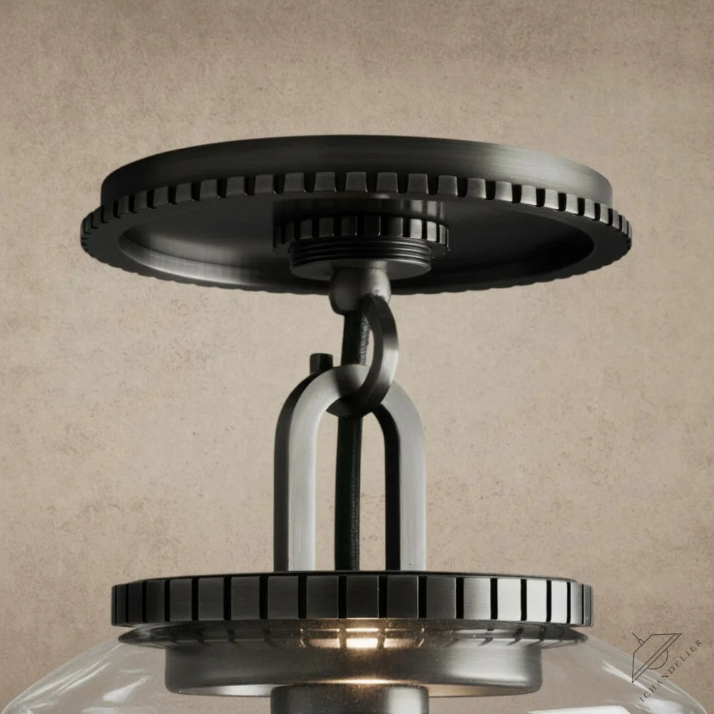 ichandelier Wescott Globe Flush Mount, antique bronze finish, clear glass shade, industrial style ceiling light
