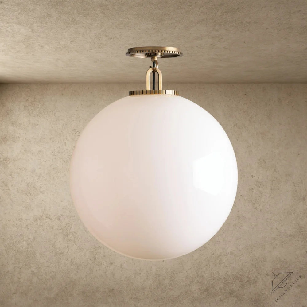 Large / Brass / Milk Wescott Globe Flush Mount