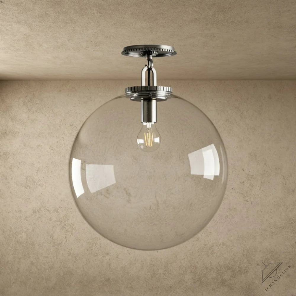 ichandelier Wescott Globe Flush Mount, clear glass shade, brushed nickel hardware, modern ceiling light