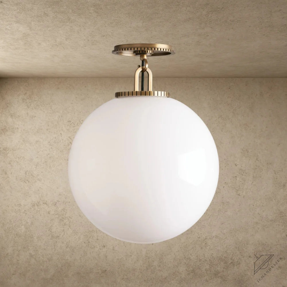 Medium / Brass / Milk Wescott Globe Flush Mount