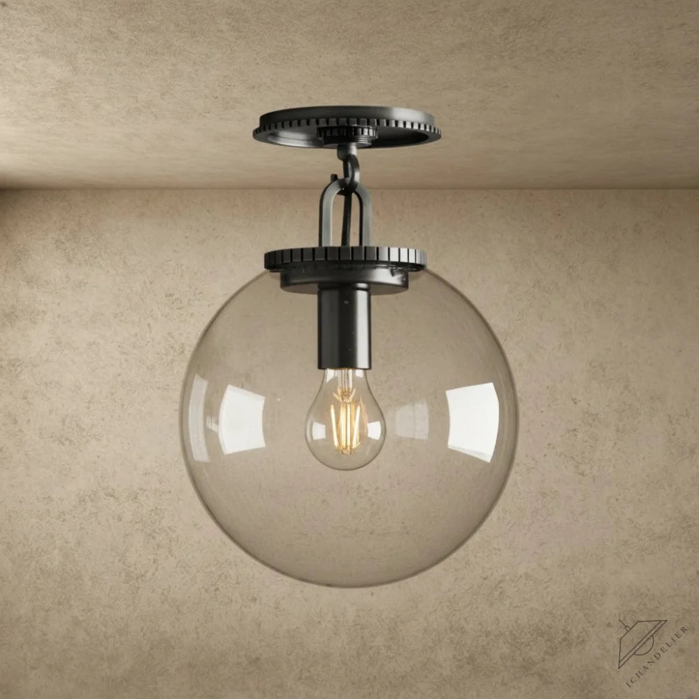 ichandelier Wescott Globe Flush Mount, 现代风格黑色金属带透明玻璃灯罩吸顶灯