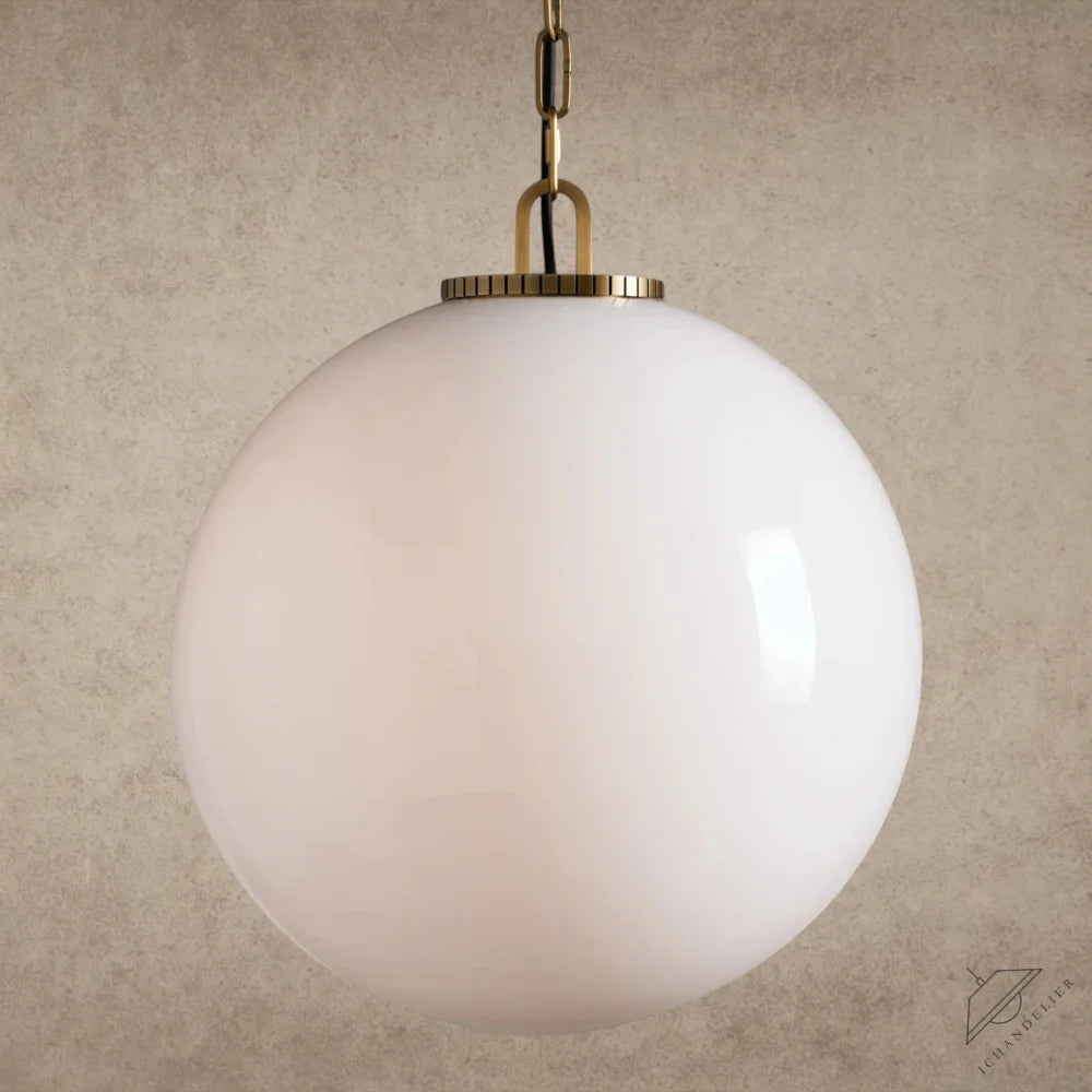 Large / Brass / Milk Wescott Globe Pendant with Chain