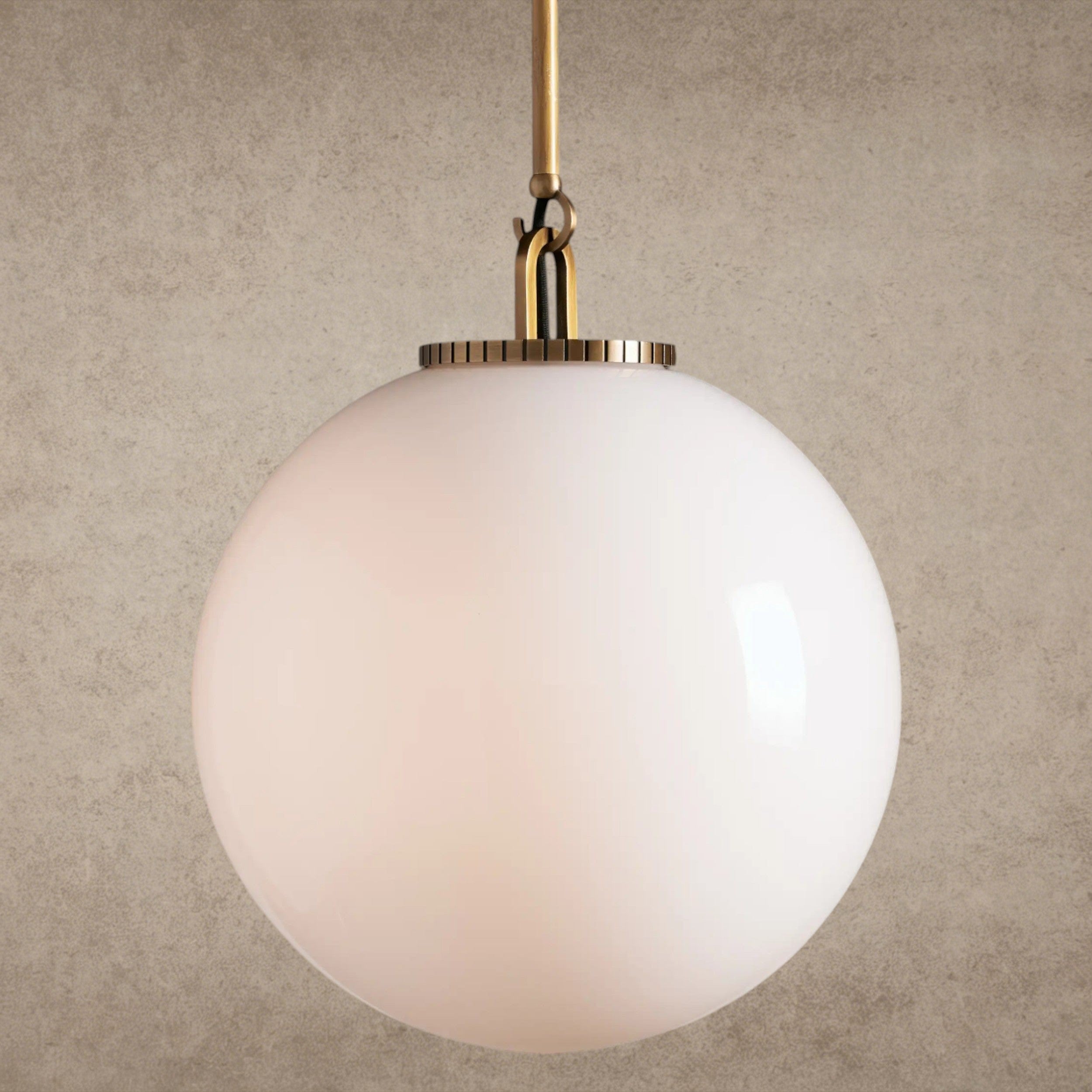 Medium / Brass / Milk Wescott Globe Pendant with Rod