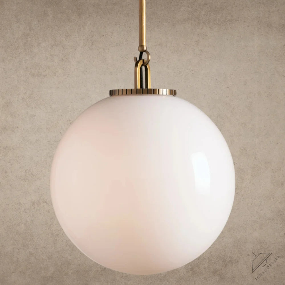 Medium / Brass / Milk Wescott Globe Pendant with Rod