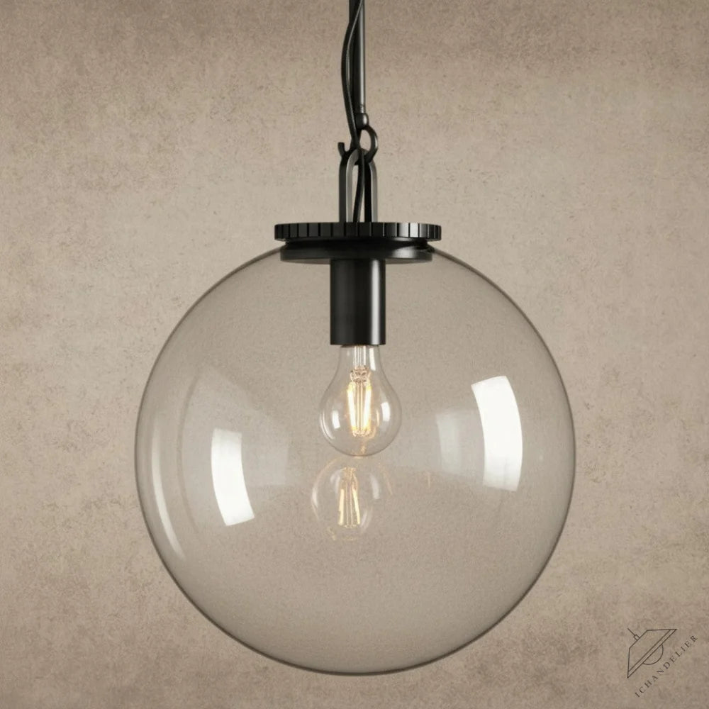 ichandelier Wescott Globe Pendant with Rod, clear glass shade, exposed filament bulb, industrial style