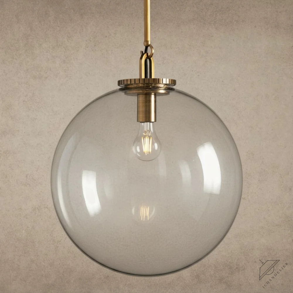 ichandelier Wescott Globe Pendant with Rod, clear glass shade, brass hardware, exposed Edison bulb, modern industrial style