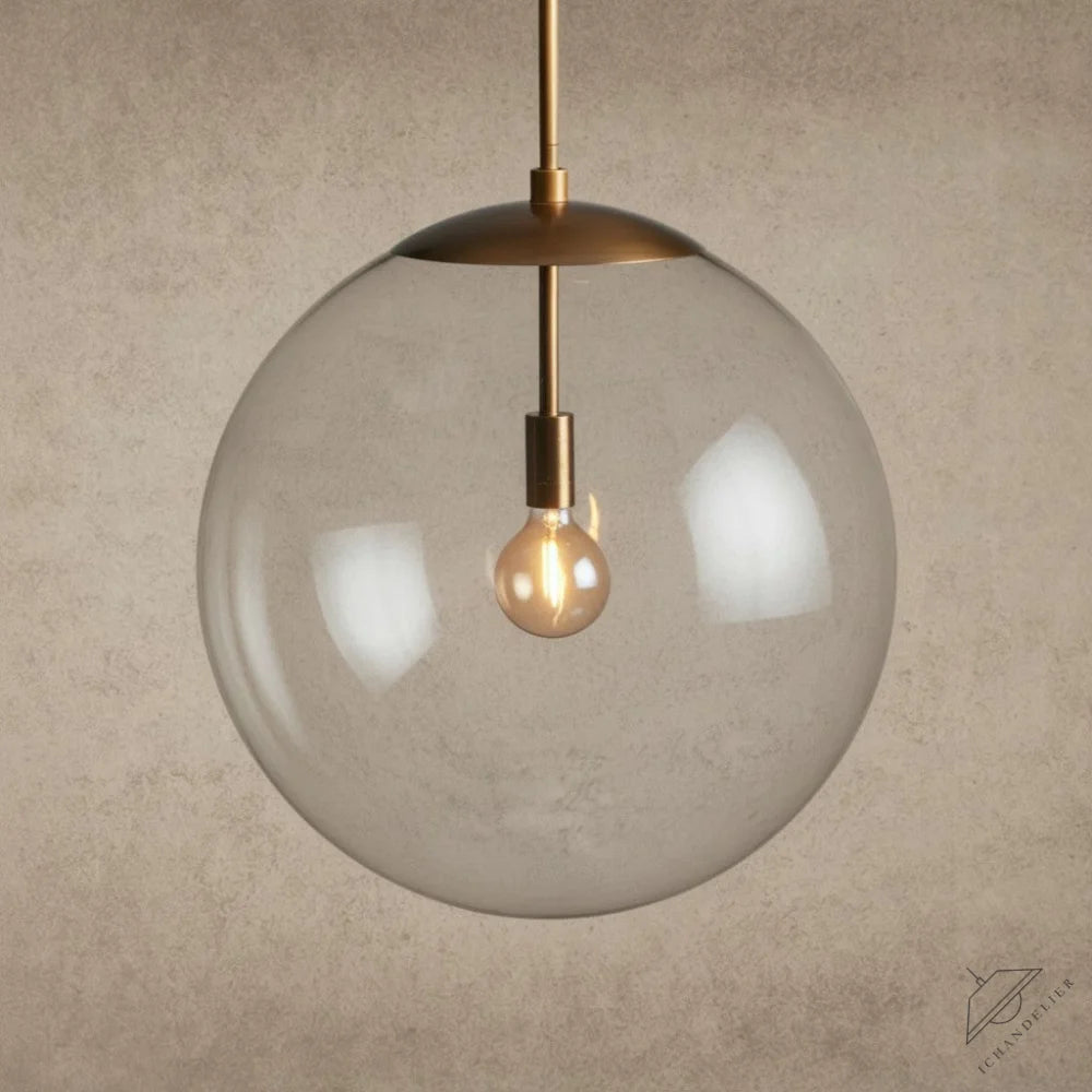 ichandelier Wescott XL Globe Pendant with Rod, clear glass shade, brass finish, modern industrial style