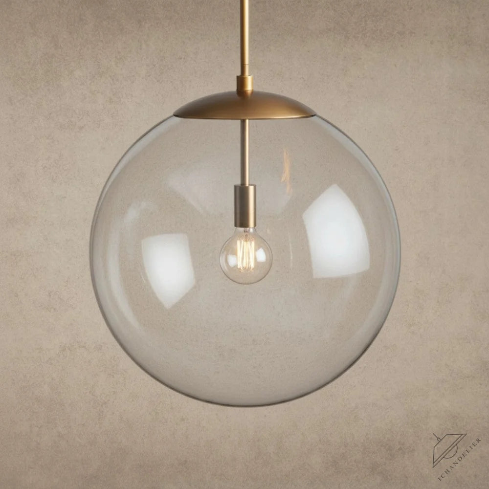 ichandelier Wescott XL Globe Pendant with Rod, clear glass shade, brass finish, exposed bulb