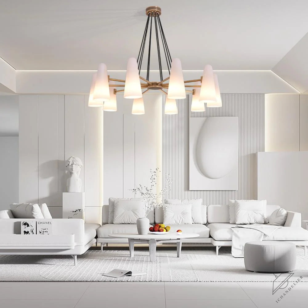 White Ceramics Round Chandelier 44 inch, 10-lights