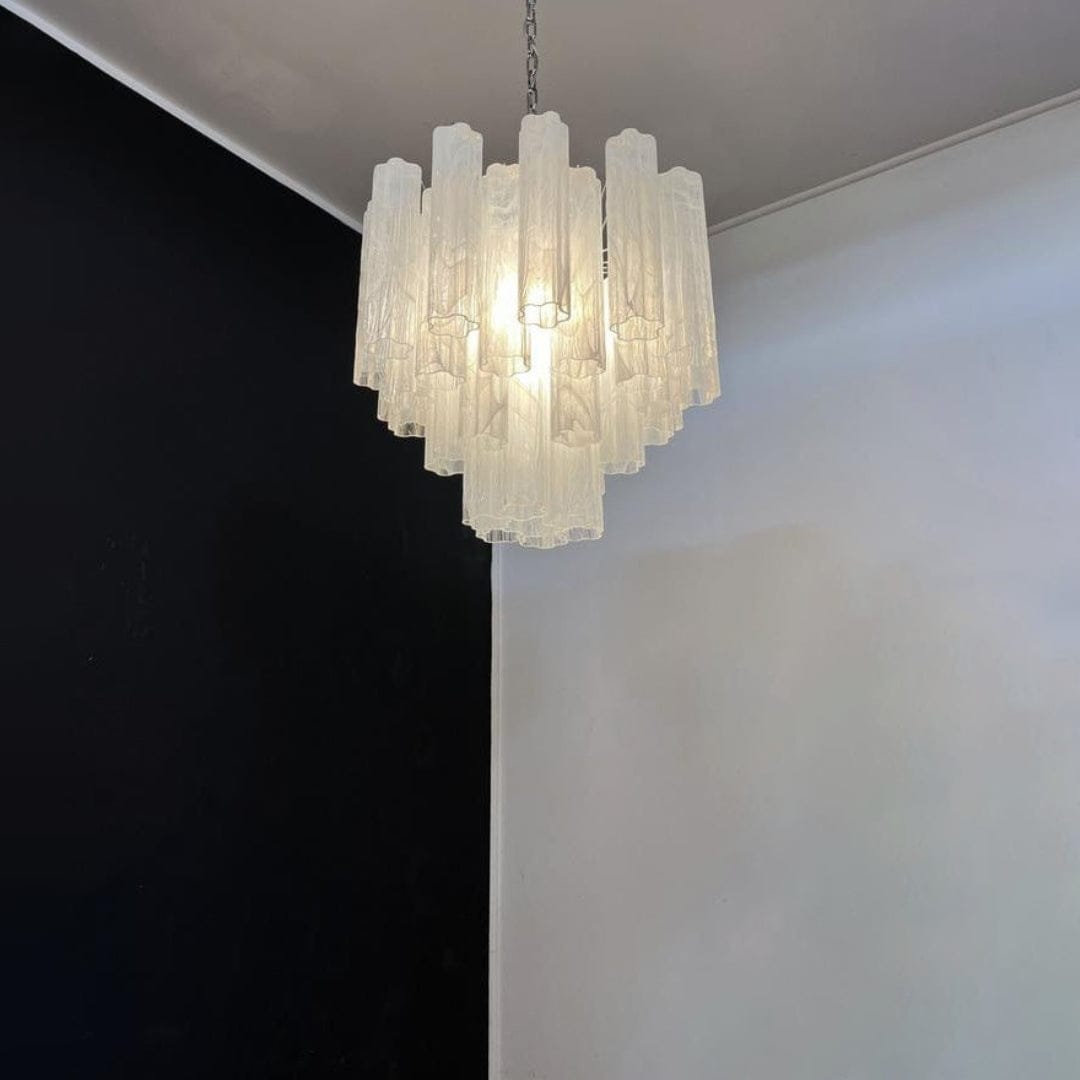 Dia 22.8″(58cm) x H 23.6″(60cm) / White White Glass Tube Chandelier