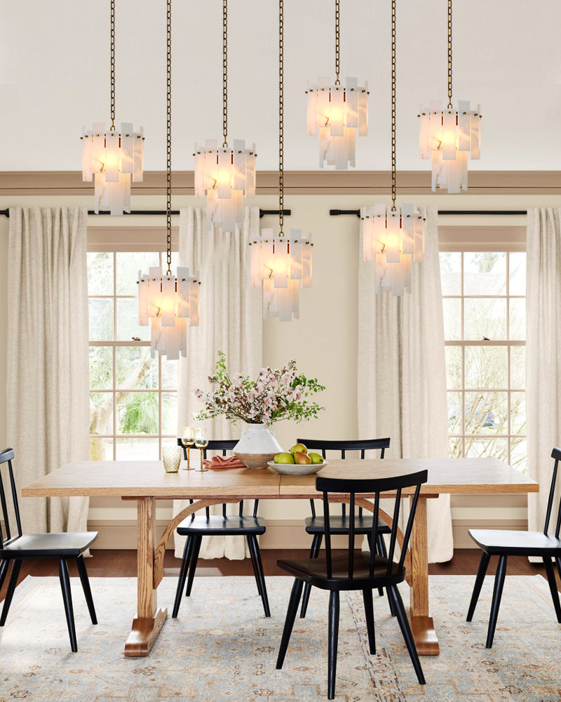 Tired Alabaster marble Cluster Chandelier 13 inch with adjustable chain