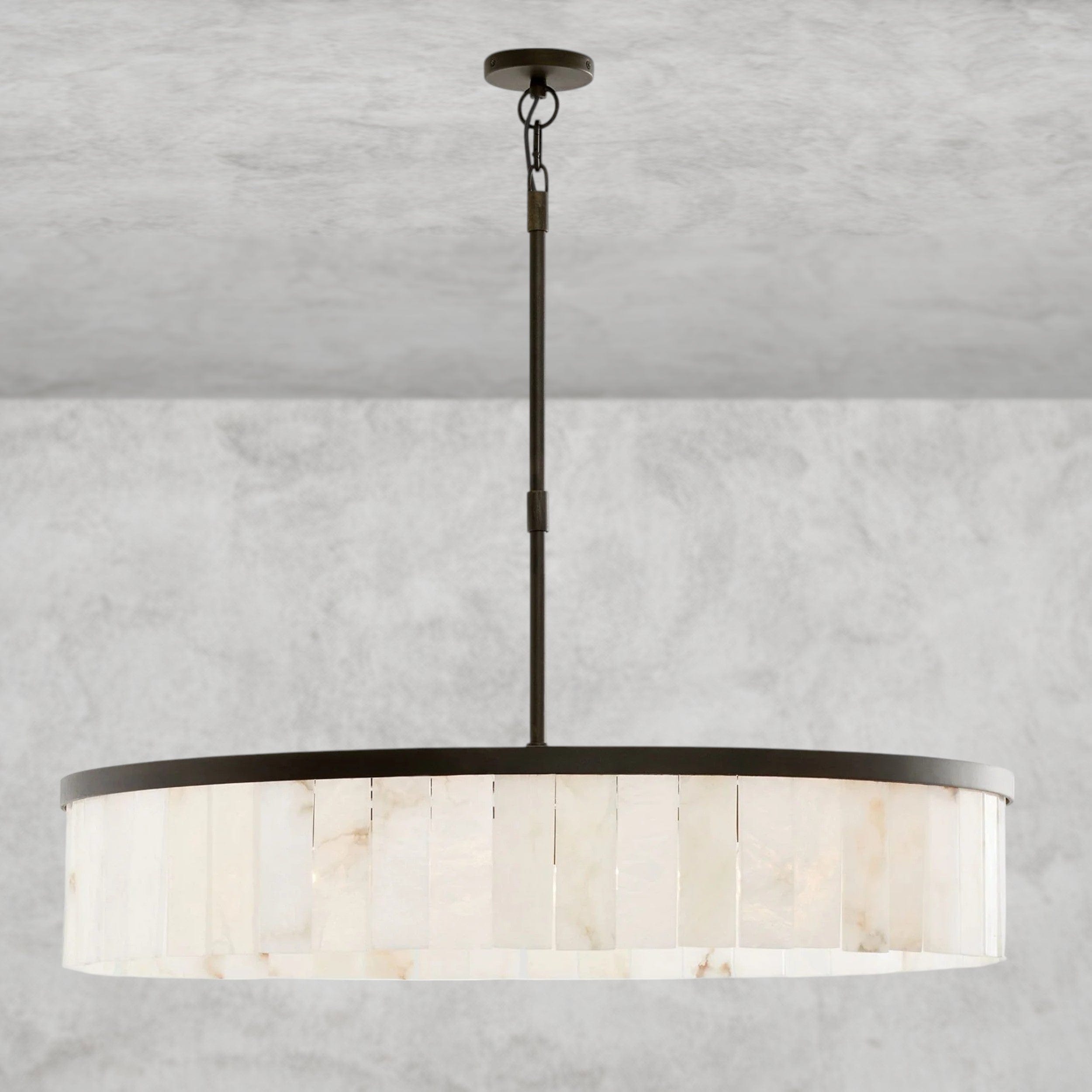 Bronze Windham Alabaster One-Tile Round Chandelier