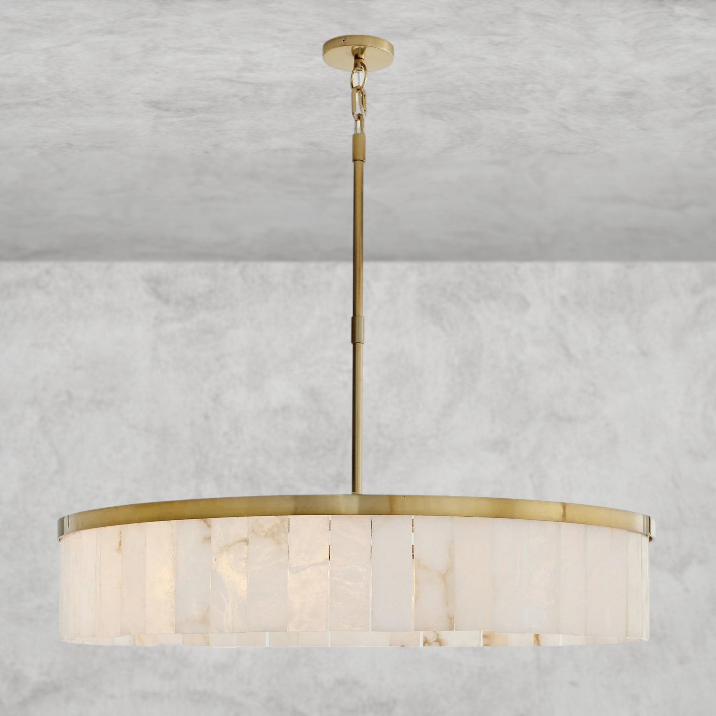 Brass Windham Alabaster One-Tile Round Chandelier