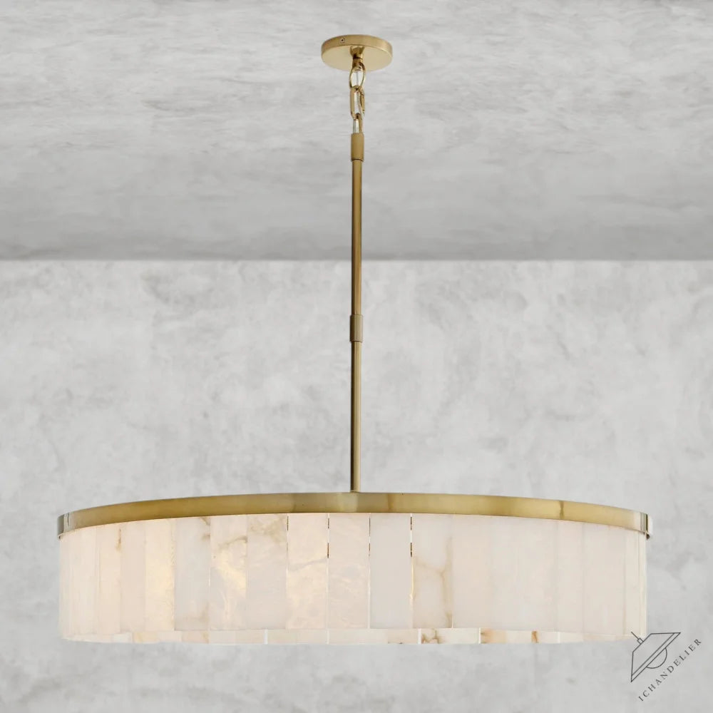 Brass Windham Alabaster One-Tile Round Chandelier