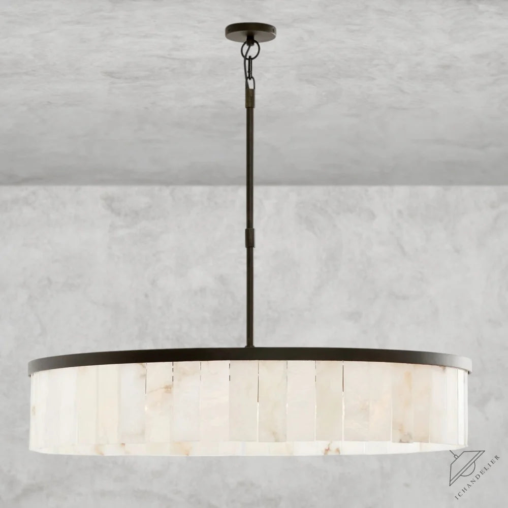 Bronze Windham Alabaster One-Tile Round Chandelier